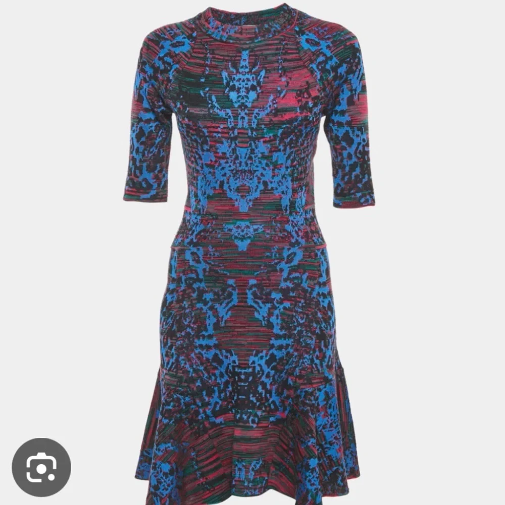 Missoni Blue and Black Patterned Short-Sleeve Fit-and-Flare Dress size 46 - Picture 2 of 12